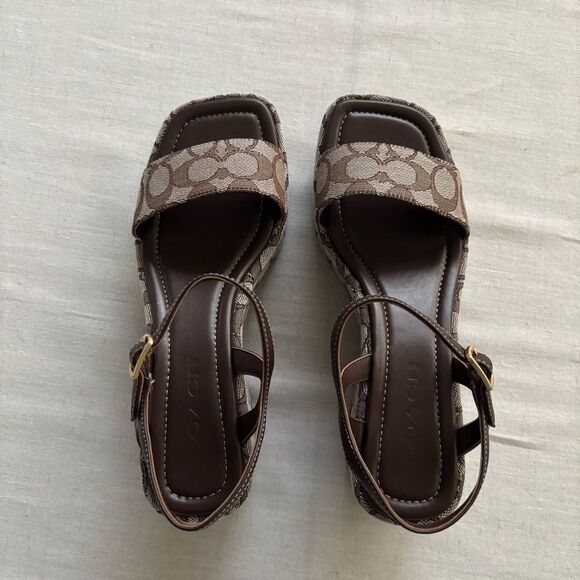 NWT Coach Gale Wedge Sandal Signature Jacquard CAA26 Women’s 10B - Picture 4 of 11